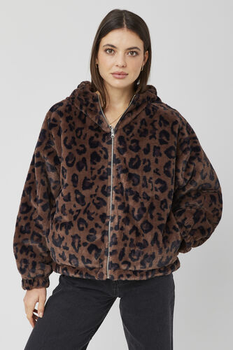 Blouson à capuche réversible imprimé léopard